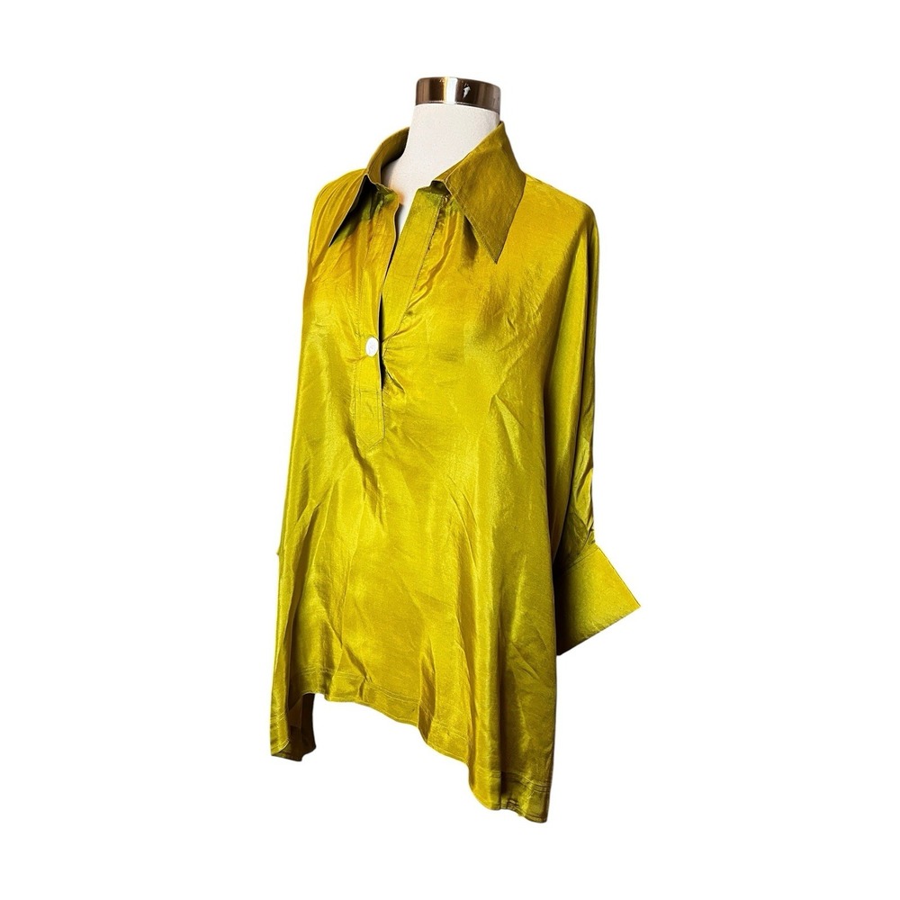 Dilemma Top OS chartreuse silk oversized popover tunic blouse